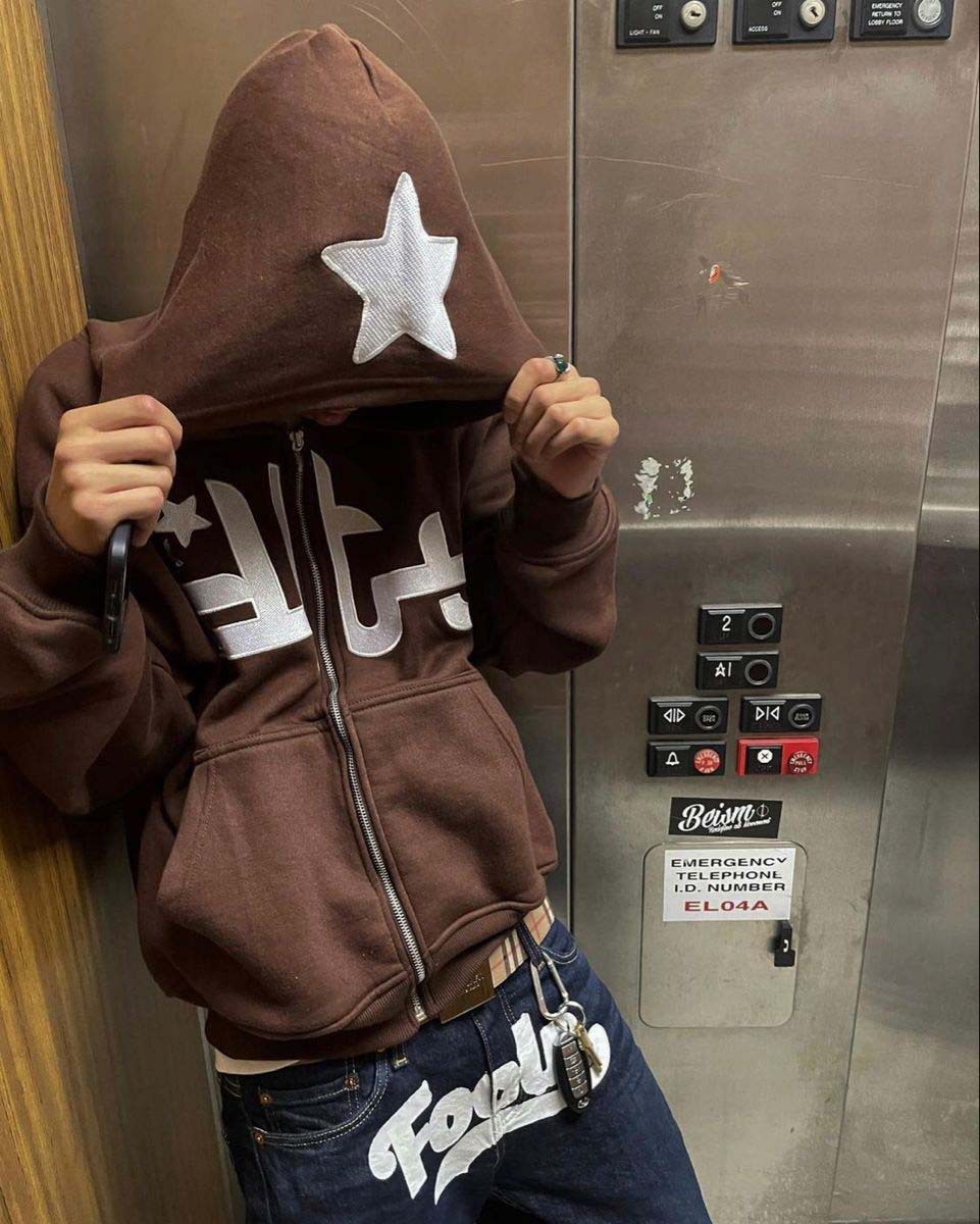 Herren Zip Up Hoodie Y2k Oversized Gothic Kapuzenpullover Mit Print_voghion.com