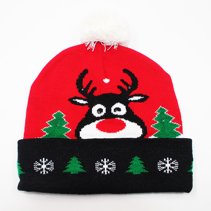 Fabricante transfronterizo de gorros navideños europeos y americanos tejidos en jacquard, gorros navideños de lana con luces LED, gorros navideños con pompón y bufandas. image 39
