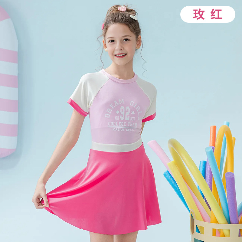 2025 nuevo traje de baño para niñas, estudiantes de secundaria, período de desarrollo, adolescencia, dulce y conservador de una pieza, niños grandes, niñas, verano