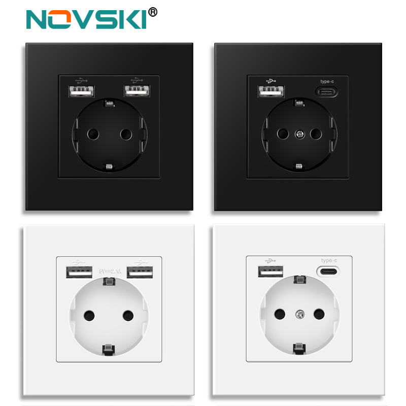 European standard wall German standard German power socket with USB socket type-c mobile phone charging panel foreign trade Europe European standard wall German standard German power socket with USB socket type-c mobile phone charging panel foreign trade Europe