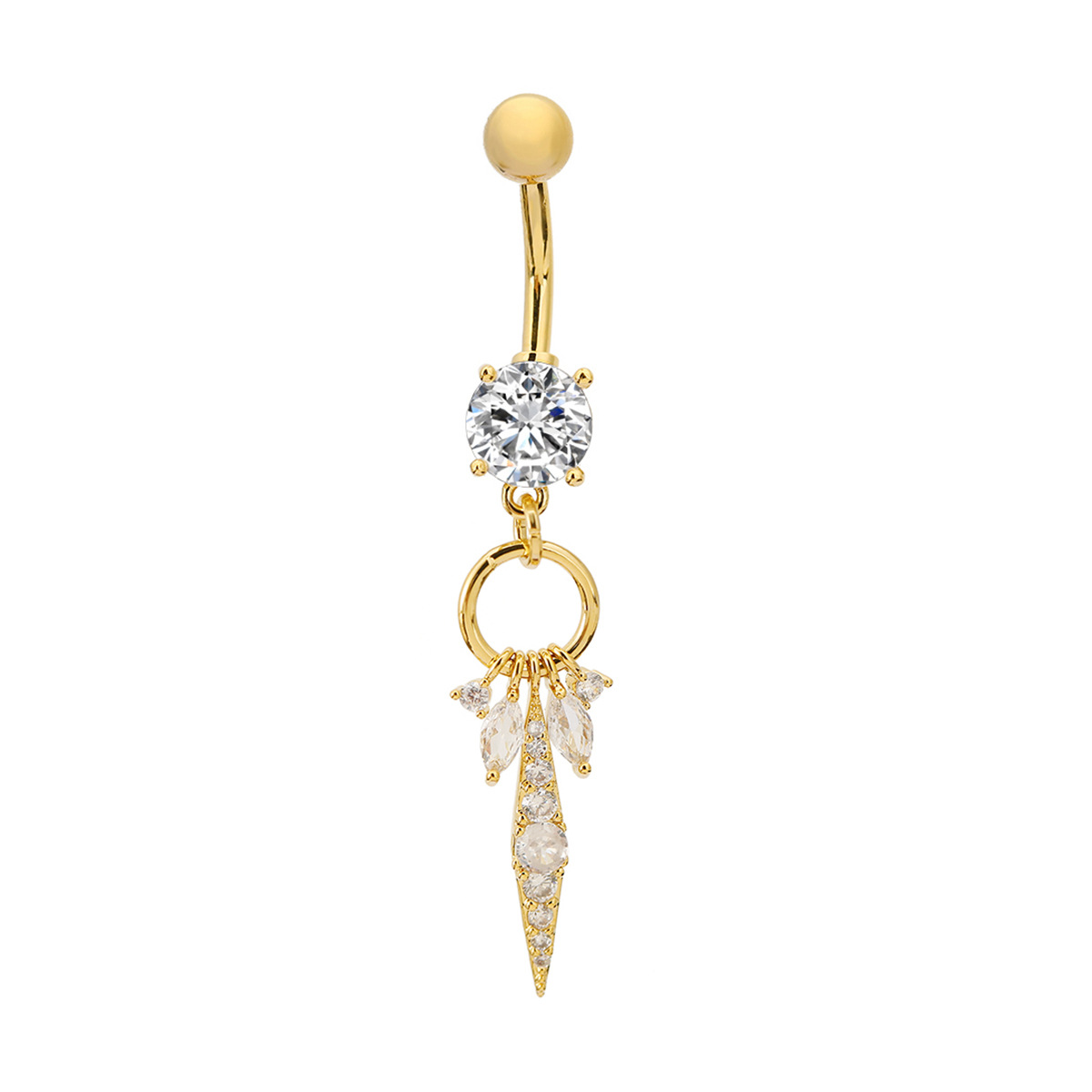 Diamond Tassel Belly Button Ring Stainless Steel Body Piercing_voghion.com