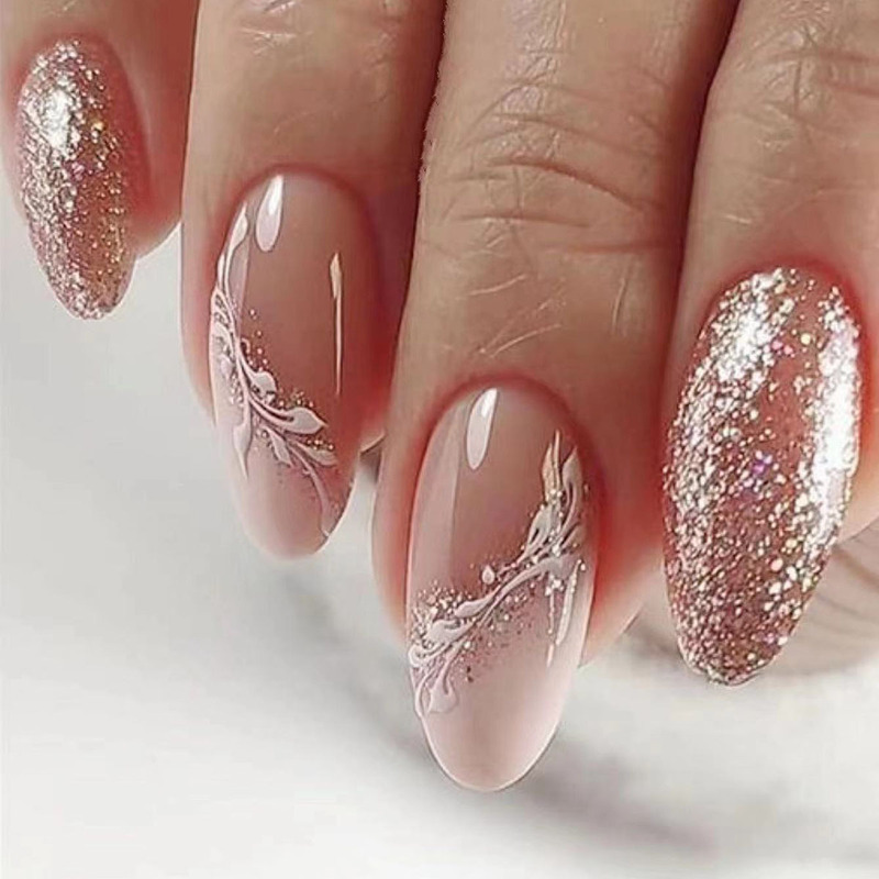 Almond-shaped glitter gradient pure fairy wear nail nail nail piece removable nails finished wholesale