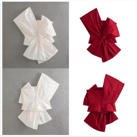 Spring asymmetrical bra top with bow
