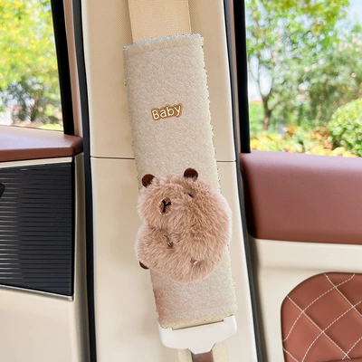 Seat belt shoulder pad — belt shoulder guard universal car - side-body-capibala-teddy-velvet-shoulder-pad-1-beige