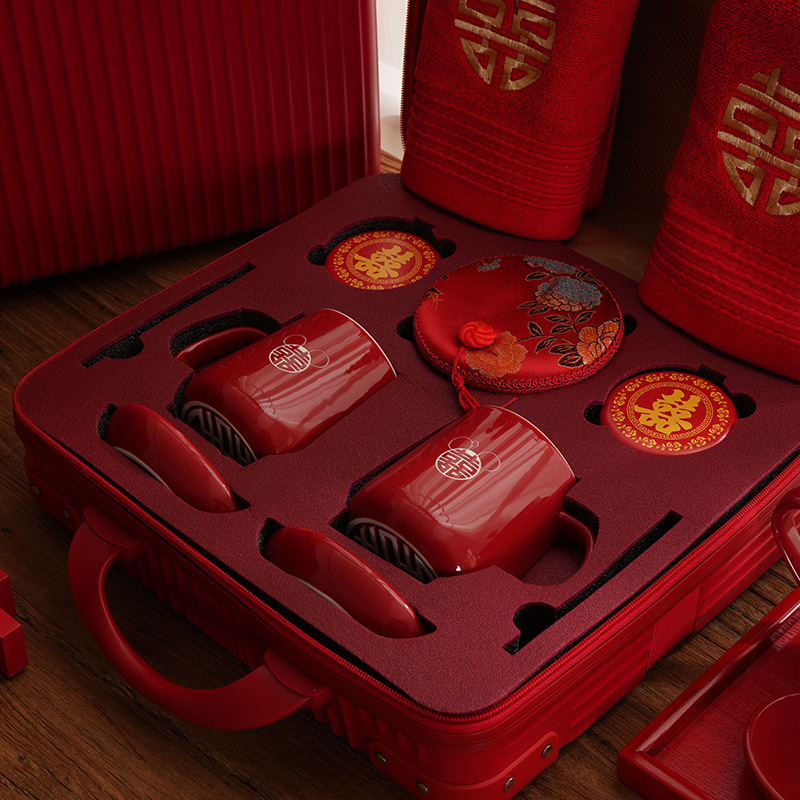 Suministros de boda de la mujer, maleta de bodas, taza de lavado de la boca, conjunto de artículos de dote de la novia