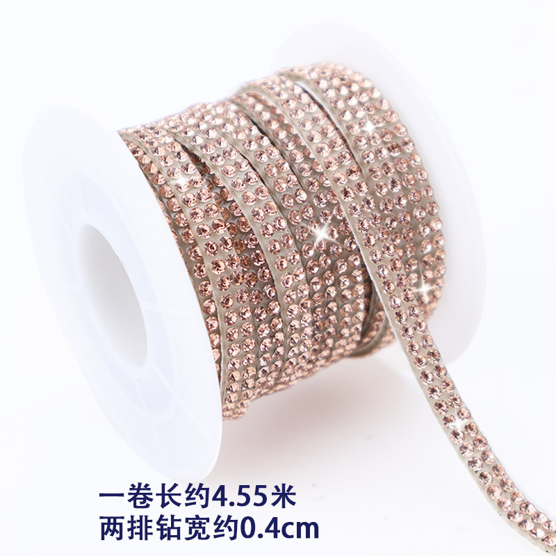 Tiras de diamantes de imitación de doble fila al por mayor con adhesivo, pegatinas de diamantes autoadhesivas, accesorios de ropa DIY, tiras de diamantes de imitación, accesorios de cristal, pegatinas de diamantes