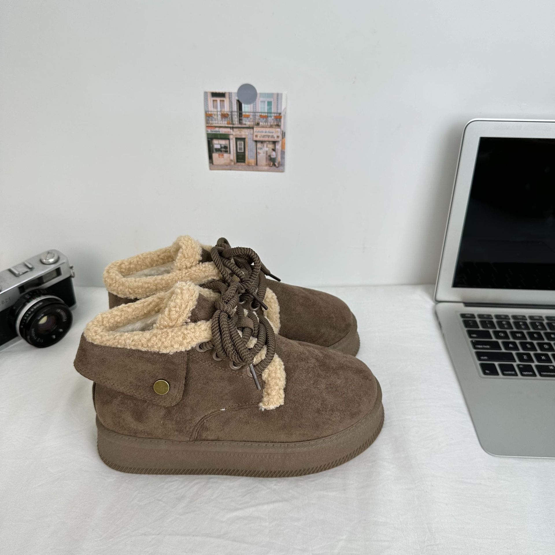 Yuanbo 2024 estudiantes de invierno zapatos de nieve de todo fósforo ropa exterior de mujer estilo coreano zapatos de algodón de lana gruesa zapatos de algodón cálido de tubo medio image 9