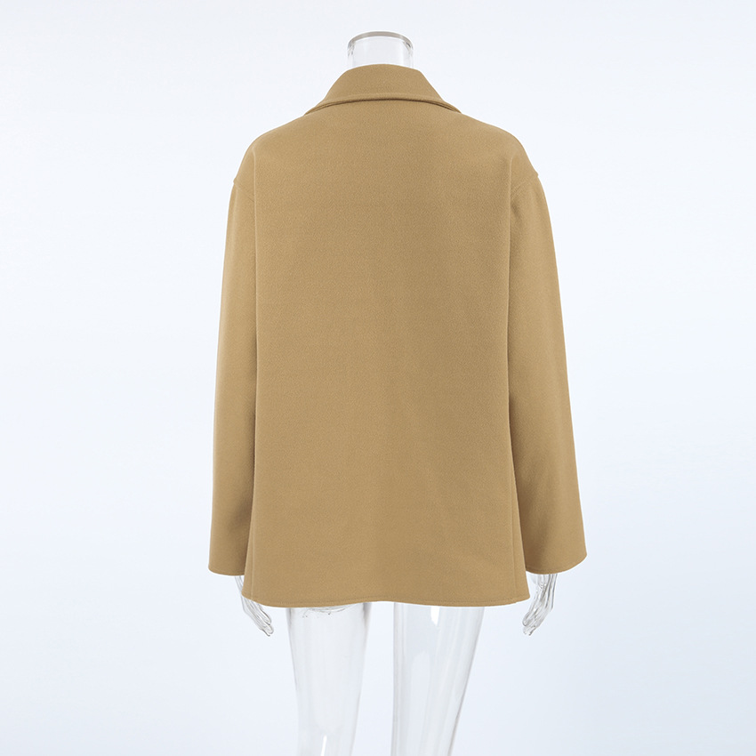 Dames wollen jas halflang bruin met dubbele rij knopen_voghion.com