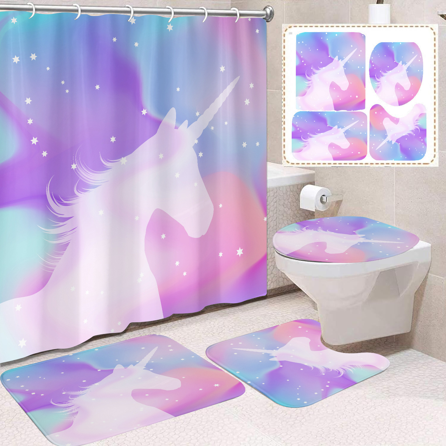 Cortina de ducha de poliéster con estampado digital de animales, impermeable, creativa, para baño, de Amazon, transfronteriza