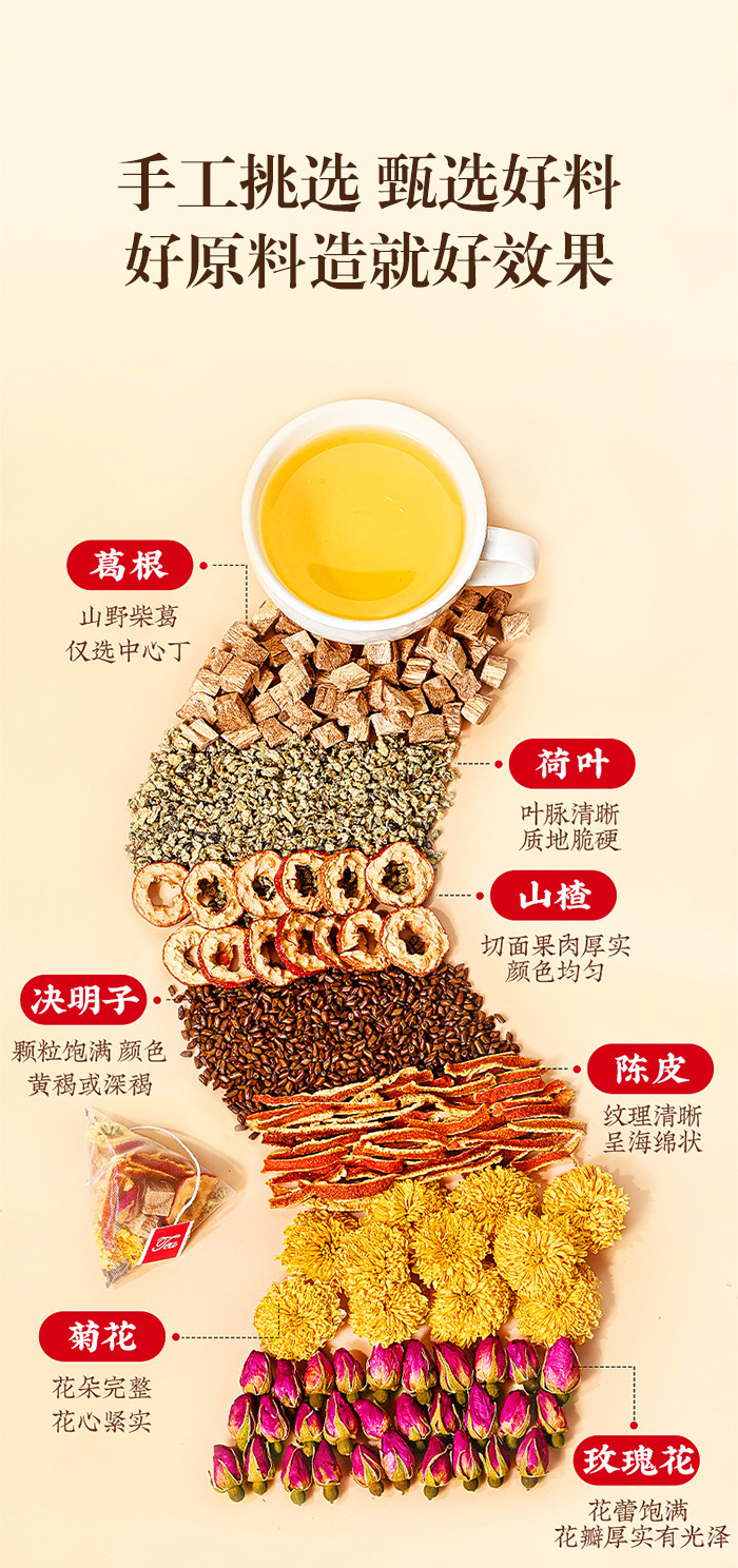 Kudzu Lotus Leaf Hawthorn Tea Ge Gen He Ye Shan Zha Drink 100g Herbal Tea Bags for Daily Wellness key features