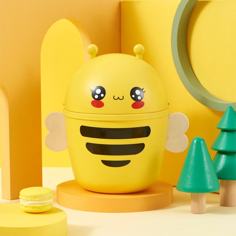 Small size mini desktop Trash Can household children's cartoon bee with lid bedroom living room desk trash basket