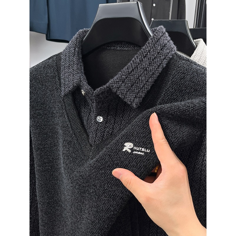 2025新款男士长袖t恤翻领假两件POLO衫打底男装商务打底衫现货
