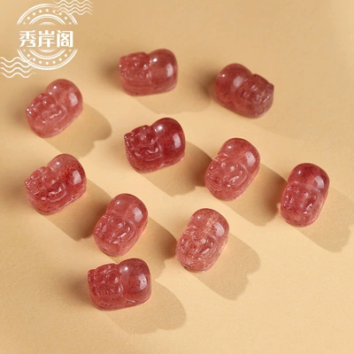 Beads, Fortune-Attracting Pixiu Jewelry – Zərgərlik ara hissələri - strawberry-quartz-pixiu-charm-approximately-255g