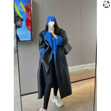 2025冬季新款正反两穿拼接羊羔毛外套女加厚宽松中长款pu皮大衣潮