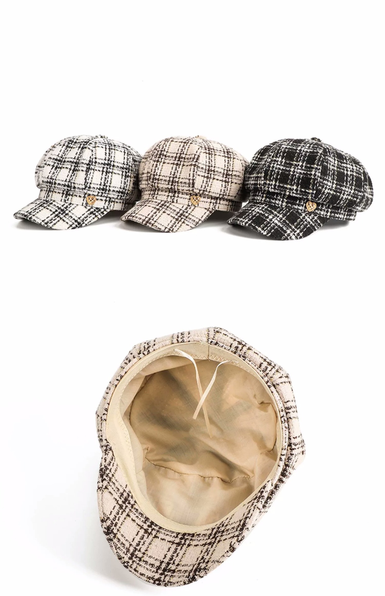 Women's Vintage Style Plaid Curved Eaves Beret Hat display picture 2