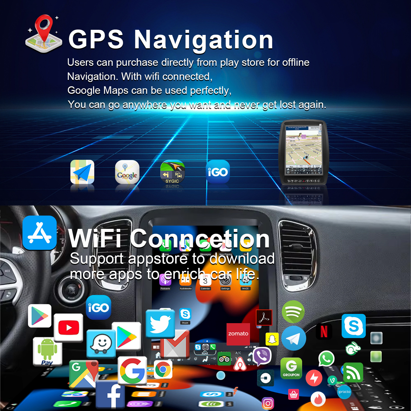 13inch Durango 2015-2020 Central Control Large Screen Car Audio and Video Intelligent Navigator GPS Android Navigation