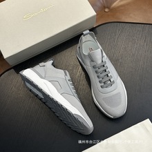 跨境男鞋2025新款运动鞋透气网面高端名牌飞织百搭小牛皮面料休闲