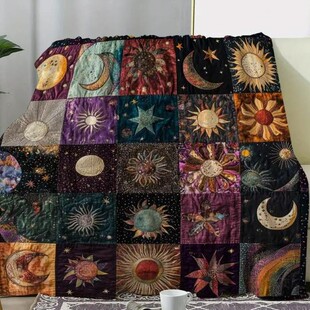 1 Pct Vintage Sun and Moon Print Flannel Blanket-Soft and Comfortable All Season Blanket