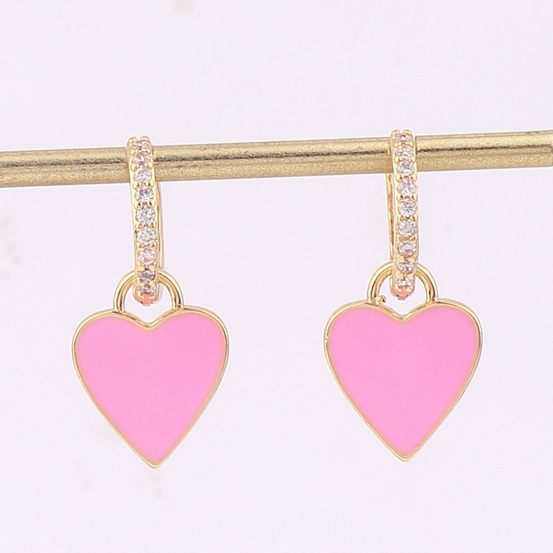 Retro Heart Shape Copper Earrings Stoving Varnish Artificial Gemstones Copper Earrings