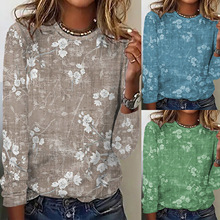 2023欧美亚马逊秋冬季新款印花长袖T恤卫衣打底女装速卖通temu潮