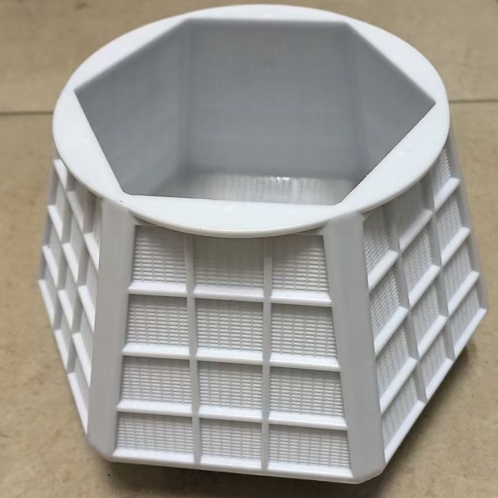 开敞口式锥度鼓形0.25X3压模长孔电化学镀耐酸碱腐蚀PP六角篮笼框