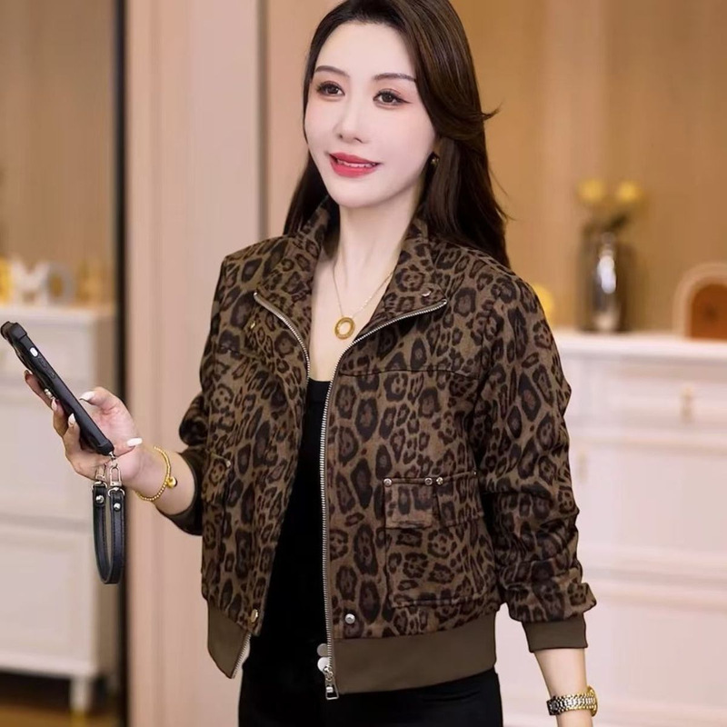 Dropshipping Slim Leopard Print Stylish Jacket Top Fashion New Spring and Autumn Live Middle-Aged Women's Clothing Dropshipping Slim Leopard Print Stylish Jacket Top Fashion New Spring and Autumn Live Middle-Aged Women's Clothing