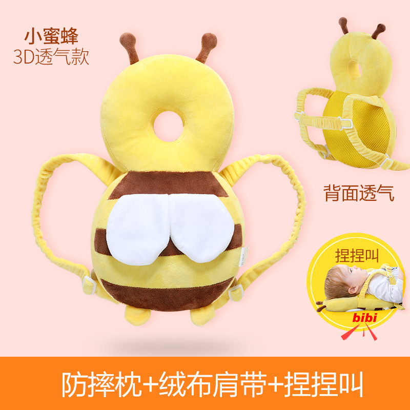 가로 스트랩 [3D 통기성 노란색 꿀벌] 추락 방지 베개 포함