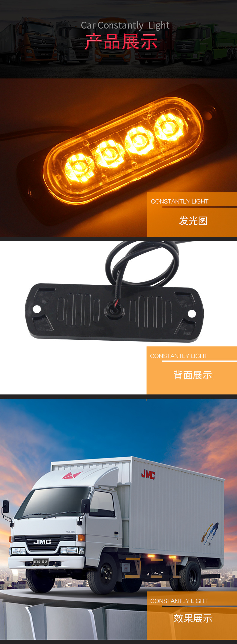 Always-On Car Led4 Headlight Ultra-Thin Warning Light Side-Mounted 12-24V Daytime Running Light High-Brightness Turn Signal Light
