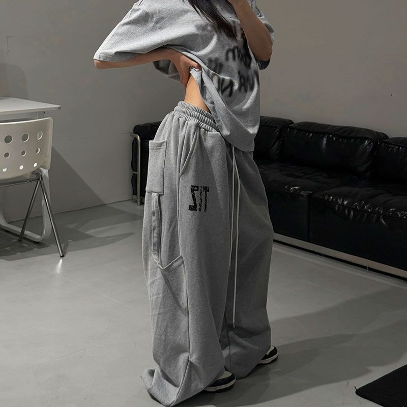 【Hot Item】Trendy Instagram-Style American-Style Spring and Autumn Loose-Fitting Drapey Side-Tie Printed Jazz Casual Sweatpants for Women