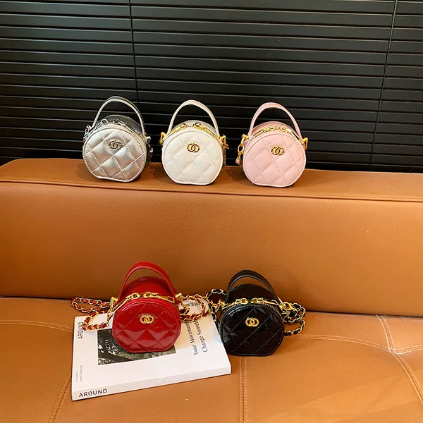 Fashionable Rhombus Pattern Solid Color Baby Shoulder Bag, Exquisite Mini Round Bag for Boys and Girls, 2026 New Children's Accessory Bag
