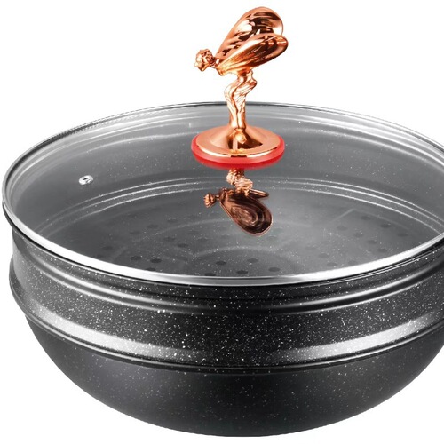 Mafanstone Labor Flying Goddess Steaming Frying Pan Non-stick Cookware for Home with Steamer, Annual Gala, Red Moves China