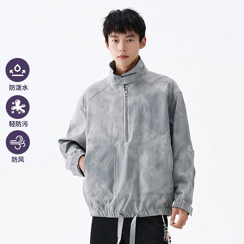2026 Spring New American Style Trendy Brand Stand Collar Jacket Men's Fashion Loose Casual Soft Shell Pullover Jacket for Couples