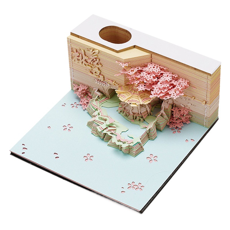 Talla de papel 3D Peach Blossom Island Notas tridimensionales de estilo nacional, artículos de arte de alto valor, notas adhesivas lindas, el calendario se puede romper a mano