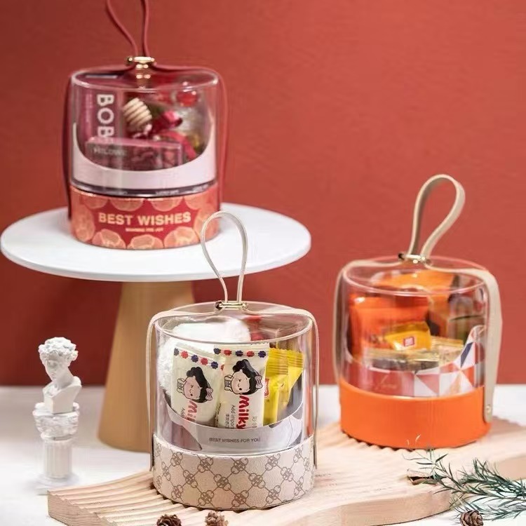 新款亚克力天地盖手提圆桶礼品盒节日礼品口红包装盒婚庆礼物盒现