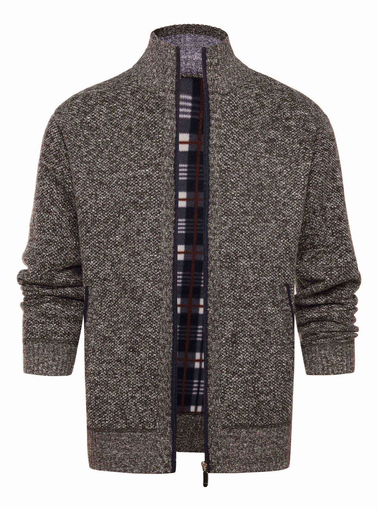 Nuevo transfronterizo Amazon otoño y invierno nuevo aguja fina de alta calidad para hombres con cardiganas de vello de cuello de pie abrigo de suéter cálido