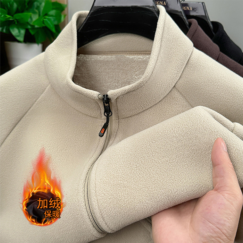 2025 Winter New Men's Zippered Fleece-Lined Thick Stand Collar Cardigan Sweatshirt, Double-Sided Fleece Warm Men's Outerwear