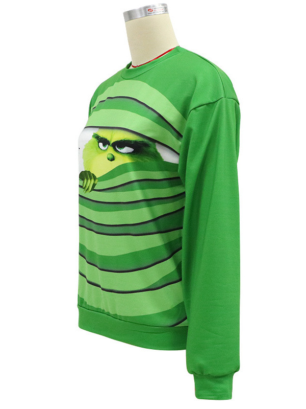 Comercio exterior de Europa y los Estados Unidos prendas de vestir de mujer impresas de manga larga ocio extraño verde monstruo otoño invierno camiseta de Navidad camiseta superior base