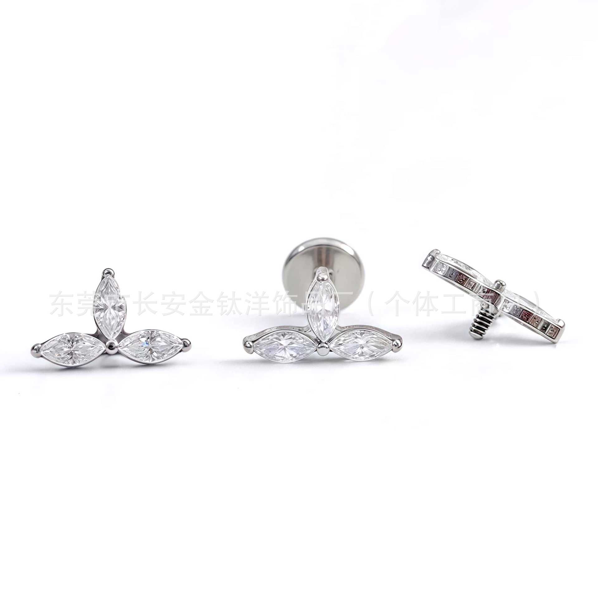 F136 Titanium Clover Earrings Marquise Zircon Ear Bone Nails Cochlear Nails Piercing Jewelry detail image 7