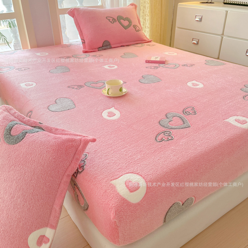 Cross-Border Trade Thickened Snowflake Velvet Fitted Sheet, Simmons Mattress Protector, Bed Cover Set, Winter Warmth