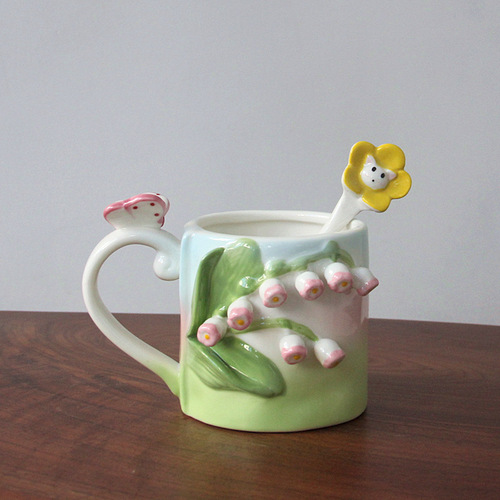 Copyright Xiaohongshu Handmade Ceramic Tulip Cup Handmade Lily of the Valley Water Cup Cute Small Fresh Mug