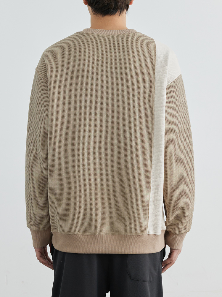 Velvet and Thickeneded High-End Spliced Round Neck Men's Sweatshirt 2025 Spring and Autum New Slightly Loose Pullover Top