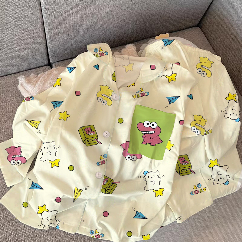 Mr. Cartoon Crocodile Pajamas Women's Spring and Autumn Long Sleeve Student Dormitory Home Clothes suit Can Wear Real Shot Wholesale