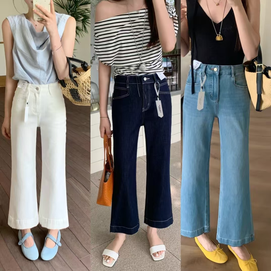 Super Divine Fit~! High-Waisted Bootcut Jeans for Women 2025 New Summer Thin Slimming Look Nine-Point Pants