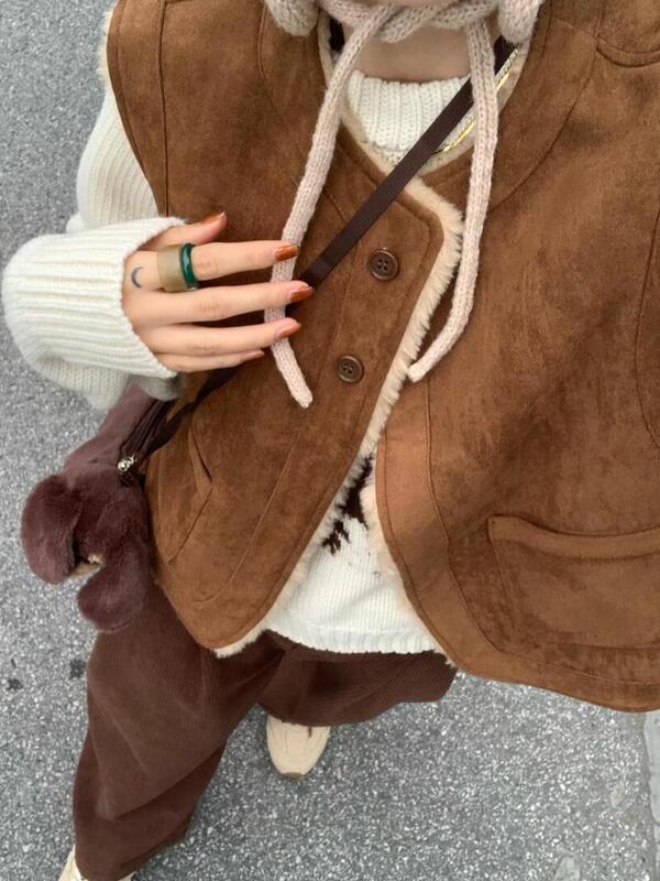港风复古休闲羊羔毛马甲女秋冬新款时尚双面穿皮毛一体背心外套潮|undefined