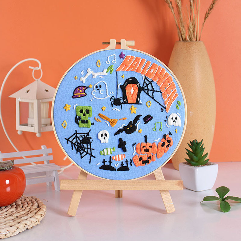 Nuevos productos de material de bordado artesanal paquete europeo tridimensional diibroidery Amazon truco Halloween 2024