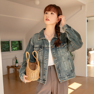 Korean Style Vintage Washed Denim Jacket Women's 2024 Autumn New Loose All-match Single-breasted Pocket Jacket Top