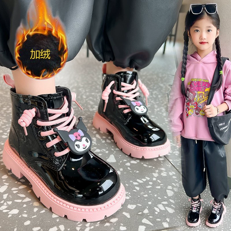 Модные детские ботинки Martin осень-зима 2024, новая мода Kuromi, удобные европейские и американские ботинки для мальчиков и девочек среднего и большого размера, детские ботинки Martin