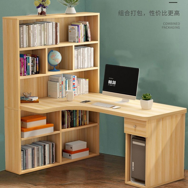 Corner Desk Desktop Computer Table Bedroom Solid Wood Board Student Bookshelf Simple One-Piece Combination Study Writing Desk