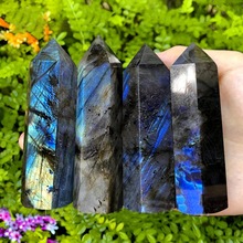 跨境热销水晶六棱单尖柱原石打磨多种材质水晶柱装饰摆件拉长石