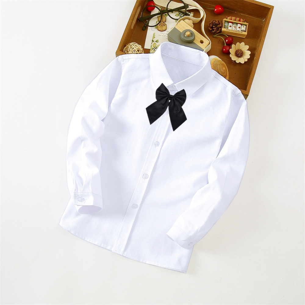 Camisa blanca pura de las muchachas manga larga cuello redondo de los niños uniformes de la Escuela de las muchachas blancas fabricantes de la camisa de manga larga de los niños ahora
